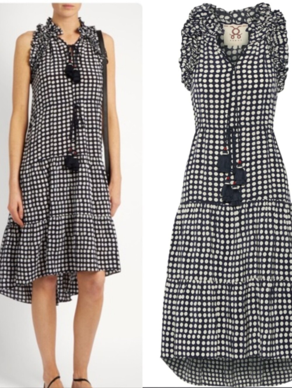 FIGUE Navy Polka Dot Dress